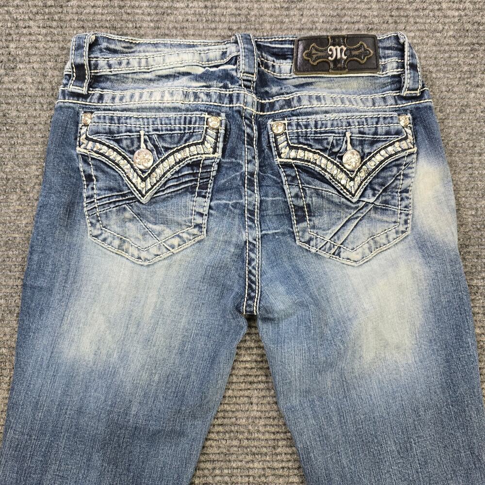 Miss Me Jeans Womens 27x28 Blue Bootcut Flap Pocket Rhinestone Y2K